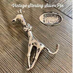 Vintage Brookraft Sterling Silver Whimsical Knotted Neck 3" Giraffe Brooch Pin